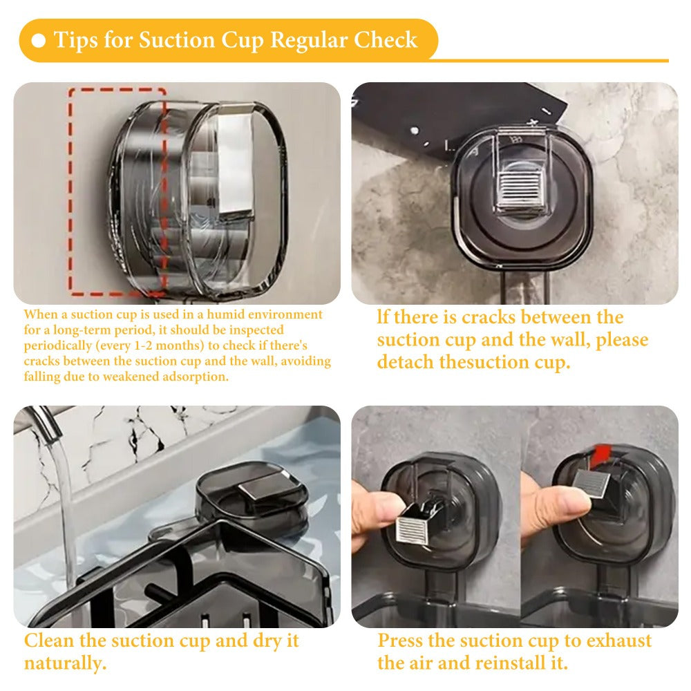 Suction Cup Shower Caddy with Towel Holder Bar, Wall-Mounted Bathroom Shelf Organizer for Shampoo Soap, Heavy-Duty Floating Shower Shelves