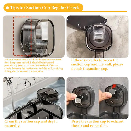 Suction Cup Shower Caddy with Towel Holder Bar, Wall-Mounted Bathroom Shelf Organizer for Shampoo Soap, Heavy-Duty Floating Shower Shelves
