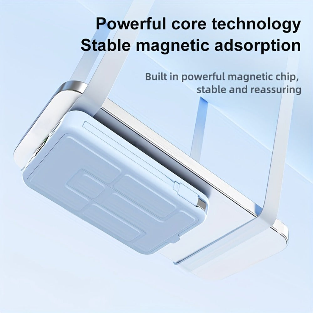 Magnetic Power Bank 10000mAh USB-C Fast Charging, Built-in Cable, Charges 5 Devices & Laptops Simultaneously