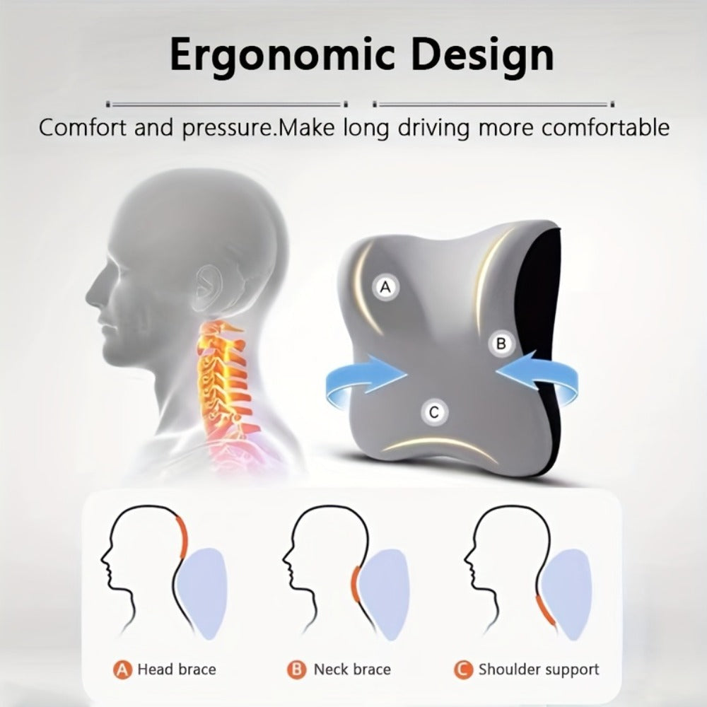 Car Headrest Neck Pillow 100% Memory Foam Ergonomic Support – Breathable Removable Washable Cover Adjustable Buckle for Driver Passenger