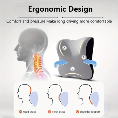 Car Headrest Neck Pillow 100% Memory Foam Ergonomic Support – Breathable Removable Washable Cover Adjustable Buckle for Driver Passenger