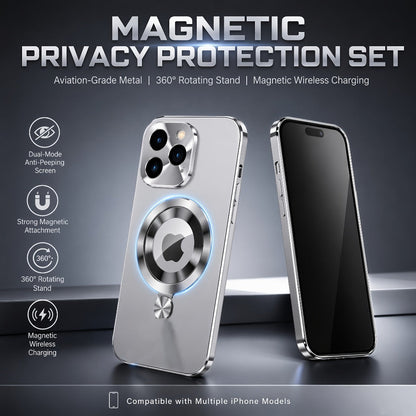 Phone Case Privacy Screen with Aluminum Alloy Frame, Rear Stand and magnetic ring for iPhone 15 Pro