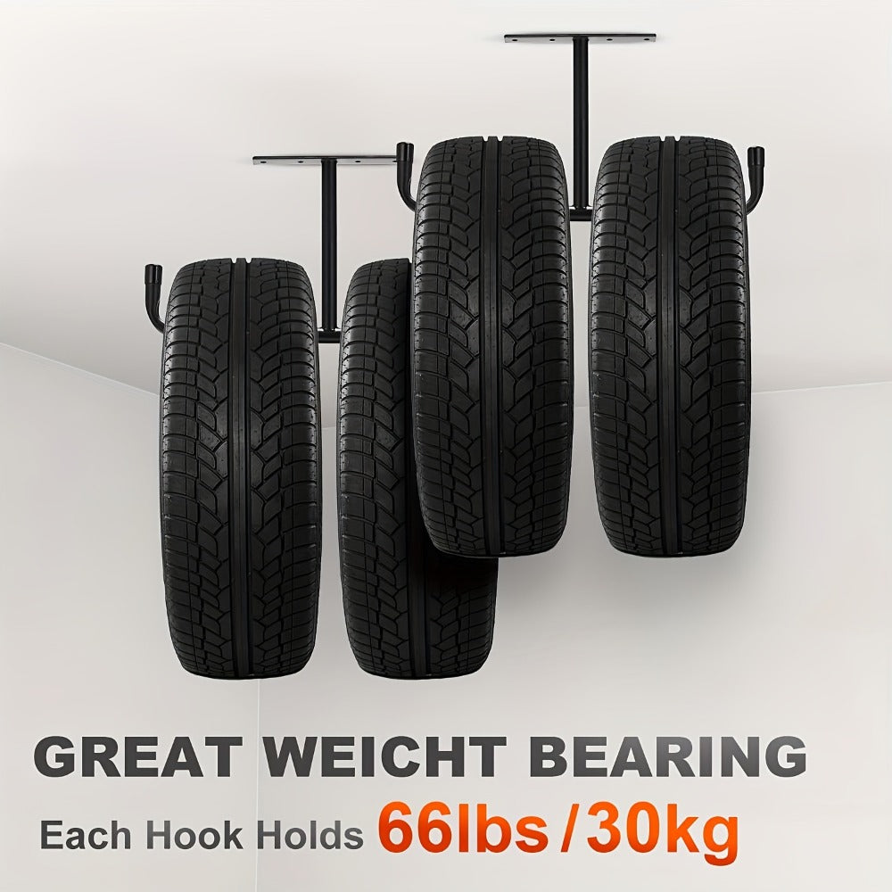 Ceiling Garage Storage Hook Rack, Overhead Ladder Hanger with Anti-Slip Foam, Space-Saving Ceiling Mount for Ladders