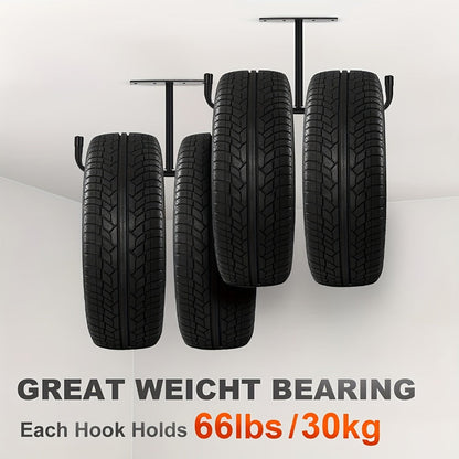Ceiling Garage Storage Hook Rack, Overhead Ladder Hanger with Anti-Slip Foam, Space-Saving Ceiling Mount for Ladders