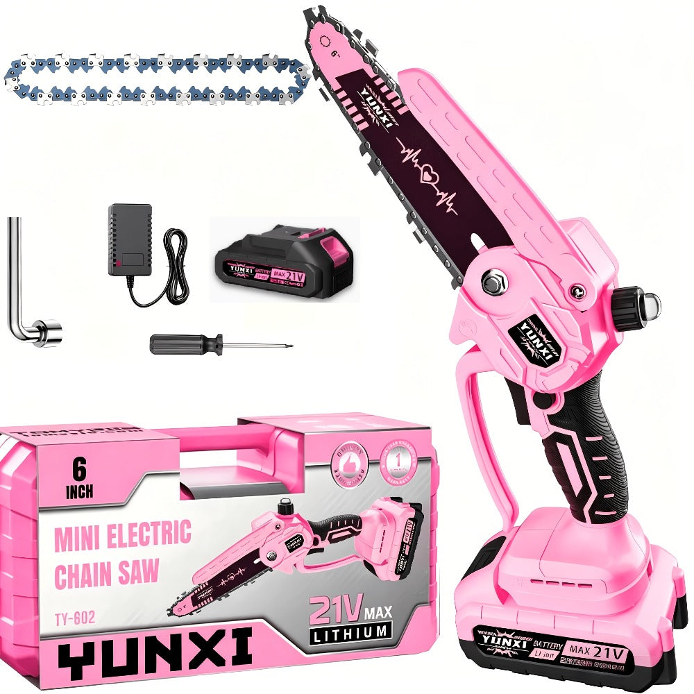 Mini Chainsaw 6 Inch 21V Cordless Battery Powered, Handheld Electric Chain Saw for Tree Branch Trimming Wood Cutting
