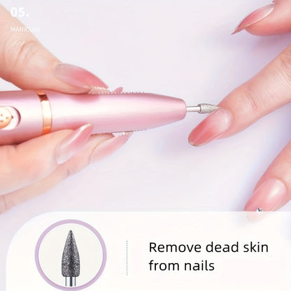 Electric Nail Drill 11-Bit Variable Speed Pen Kit in Pink with Sanding Bands and Compact Controls