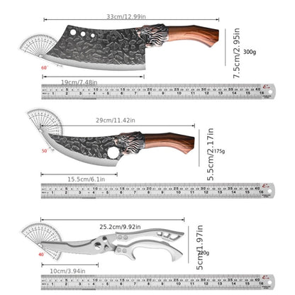 Kitchen Knife Set 4- or 7-Piece Forged Stainless Steel with Boning, Slicing, Butcher Knives, Shears and Rack Options