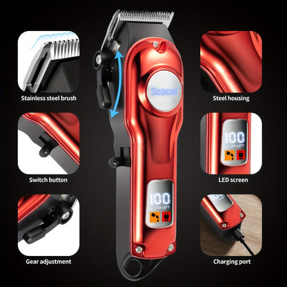 900mAh LCD Hair Clippers for Men – USB Rechargeable Cordless Electric Trimmer with Limit Combs & Cleaning Brush