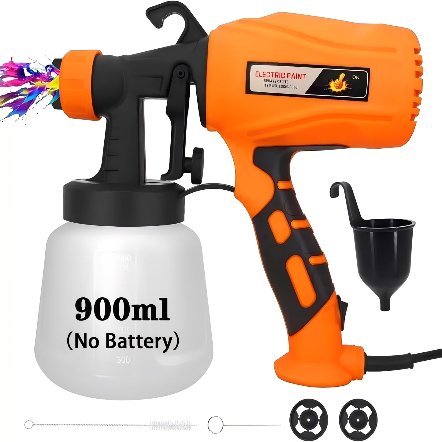 HVLP Paint Sprayer Electric Spray Gun with 3 Spray Patterns & 27oz Container, Cordless Airless Sprayer for House Painting
