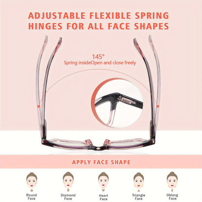 Reading Glasses – Three-Pair Square Reader Set with Spring Hinges, Cloths and Bags with Multiple Strength and Color Options