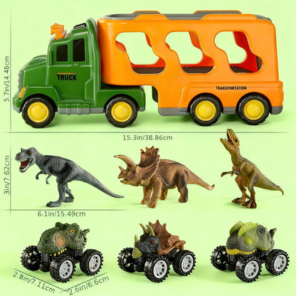 Push-Action Dinosaur Truck Toy 7-in-1 for Kids Ages 3-5 with 3 Dino Figures with the Listed Color, Size or Set Options for Everyday Use