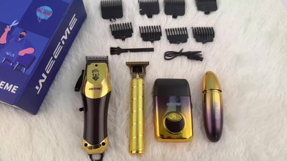 Men's Grooming Kit USB Rechargeable Hair Clipper Set with Nose Trimmer Electric Shaver Detail Trimmer 8 Limit Combs Professional Haircut Kit