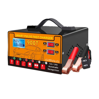 Smart Battery Charger 12V/24V with Pulse Repair & LCD Screen – Trickle Charger & Maintainer for Car, Truck, Motorcycle, Boat, Lawn Mower