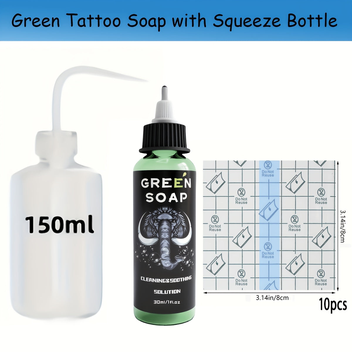 Tattoo Green Soap Cleansing Solution Kit – Professional Tattoo Wash Soap with Squeeze Bottle, Safe Moisturizing Foam for Tattoo Artists Skin