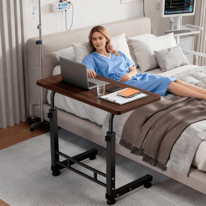Adjustable Height Rolling Overbed Nursing Table 3-Layer Shelves Bedside Tray for Elderly for Entryways, Bedrooms and Living Spaces