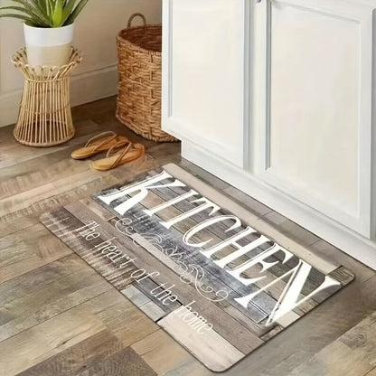Kitchen Rug Wood Grain Farmhouse Floor Mat in Multiple Sizes with Washable Polyester Surface for Kitchens, Hallways and Laundry Rooms