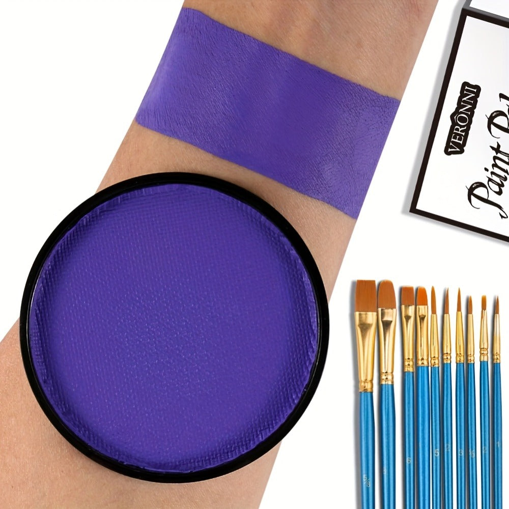 Water Activated Face Paint Kit 6 Colors with 10 Brushes, Water Based Face Body Paint Palette Black White Red