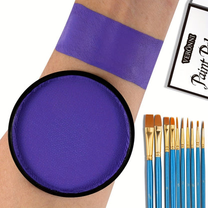 Water Activated Face Paint Kit 6 Colors with 10 Brushes, Water Based Face Body Paint Palette Black White Red