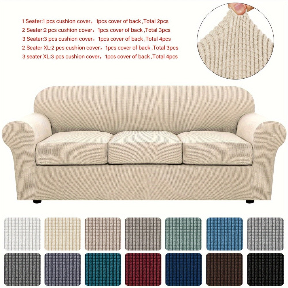 Sofa Cover Grid Jacquard Elastic Full-Cover Slipcover with Elastic Fit for 1 to 3 Seats and XL Sofas