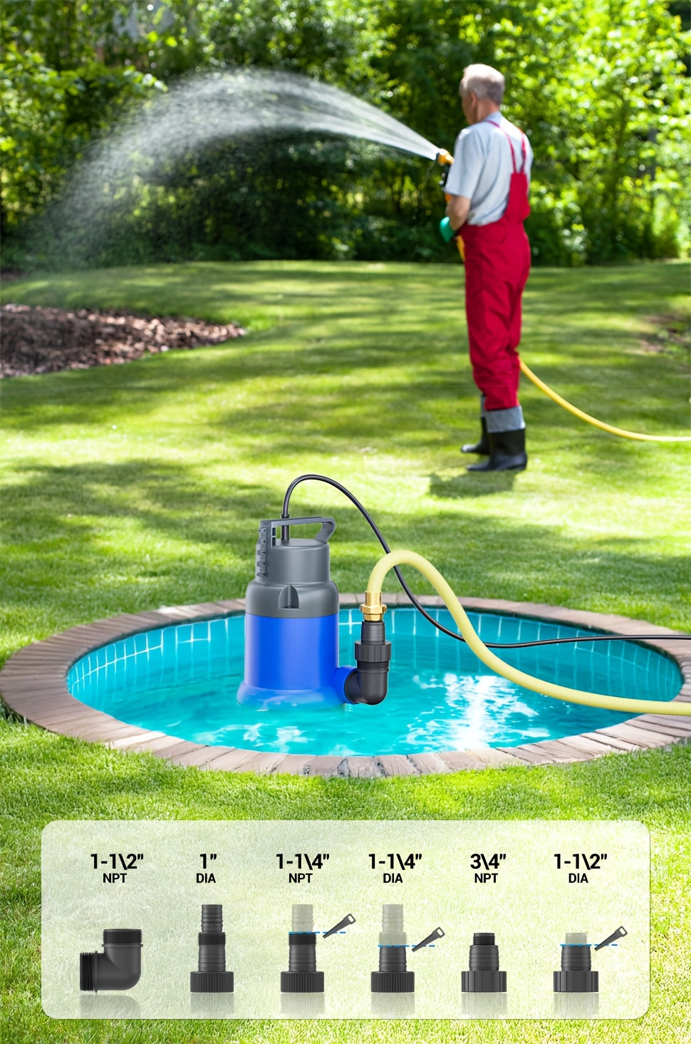 Submersible Sump Pump 1HP 4600GPH Portable Utility Water Pump for Pool Basement Flood Hot Tub