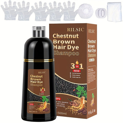 Grey Hair Dye Shampoo 3-in-1 Natural Plant-Based Herbal Formula – Non-Stick Scalp, Covers White Hair in Minutes, 500ml – Black, Dark Brown