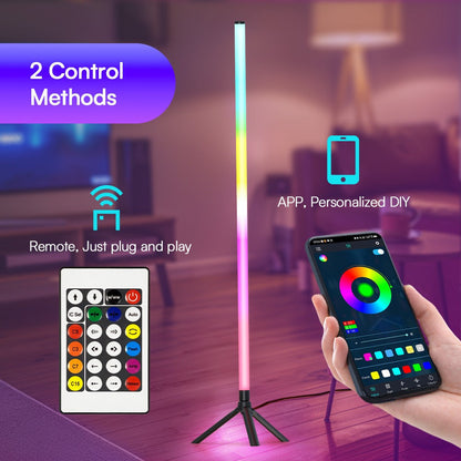 RGB Tube Floor Lamp 360° with Stand – App & 24-Key Remote Music Sync 16 Million Colors Dimmable Timer Mood Light for Bedroom Gaming Room DJ
