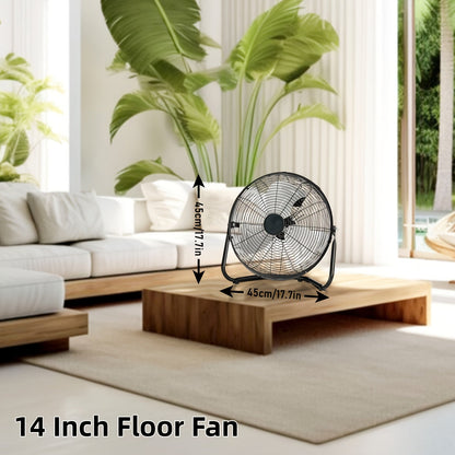 Industrial Floor Fan, Metal Stand Fan with 3 Speed Settings & 360° Tilt, High Velocity Airflow for Warehouse