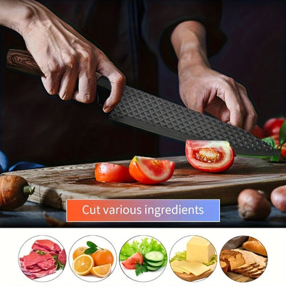Kitchen Knife Set Professional Stainless Steel with Wooden Block – Hammer Textured Chef Knives, Self-Sharpening, Scissors Included