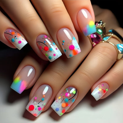 Press On Nails 96-Piece Almond Heart Glitter Four-Pack Set with Jelly Adhesive Tabs and Nail File