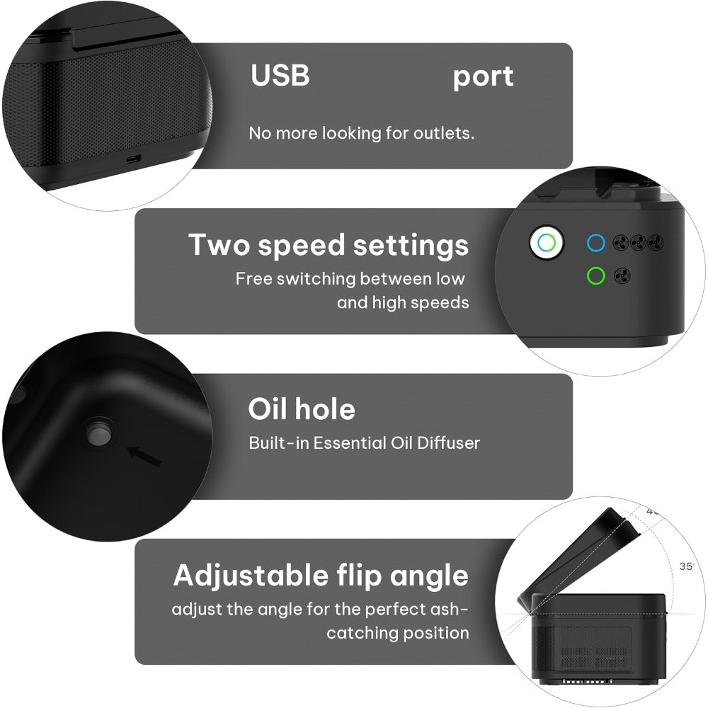 Smokeless Ashtray with HEPA Filter, USB Rechargeable Indoor Ashtray for Home Office Car, 4 Filters Included