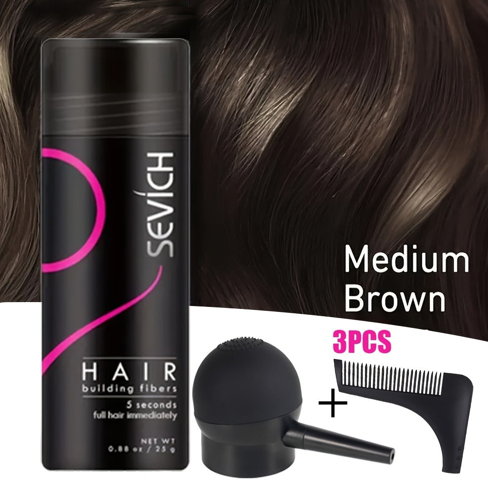 Keratin Hair Fibers 3-Piece Kit with Spray Pump & Optimizer, Instant Thickening Powder for Thinning Hair & Beard