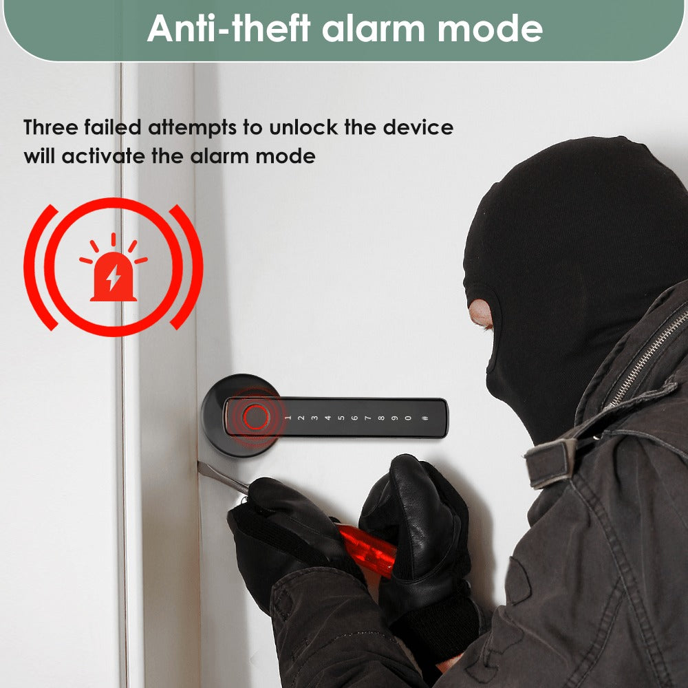 Aluminum Alloy Smart Door Handle Lock 4-in-1 with Fingerprint, Password, App & Key, Left & Right Hand Compatible