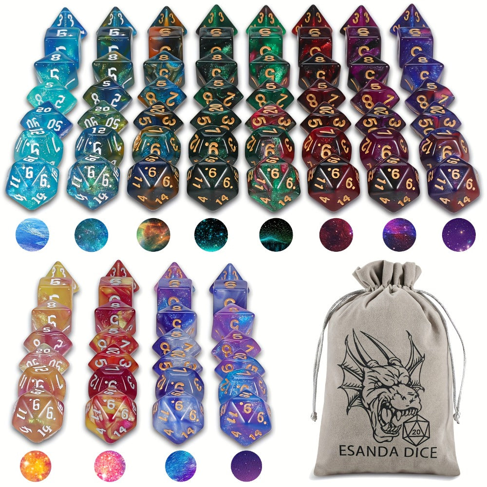 DnD Polyhedral Dice Set 84pcs – Starry Night Glitter Dice with Pouch & Tray for D&D RPG MTG Tabletop Games, Complete 12-Color Collection