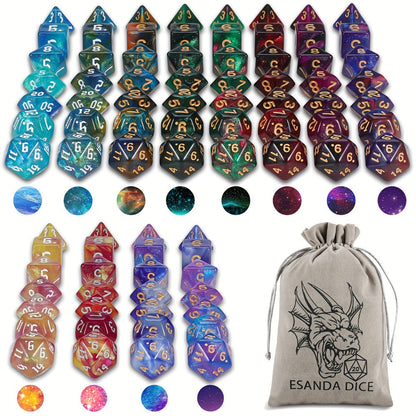 DnD Polyhedral Dice Set 84pcs – Starry Night Glitter Dice with Pouch & Tray for D&D RPG MTG Tabletop Games, Complete 12-Color Collection