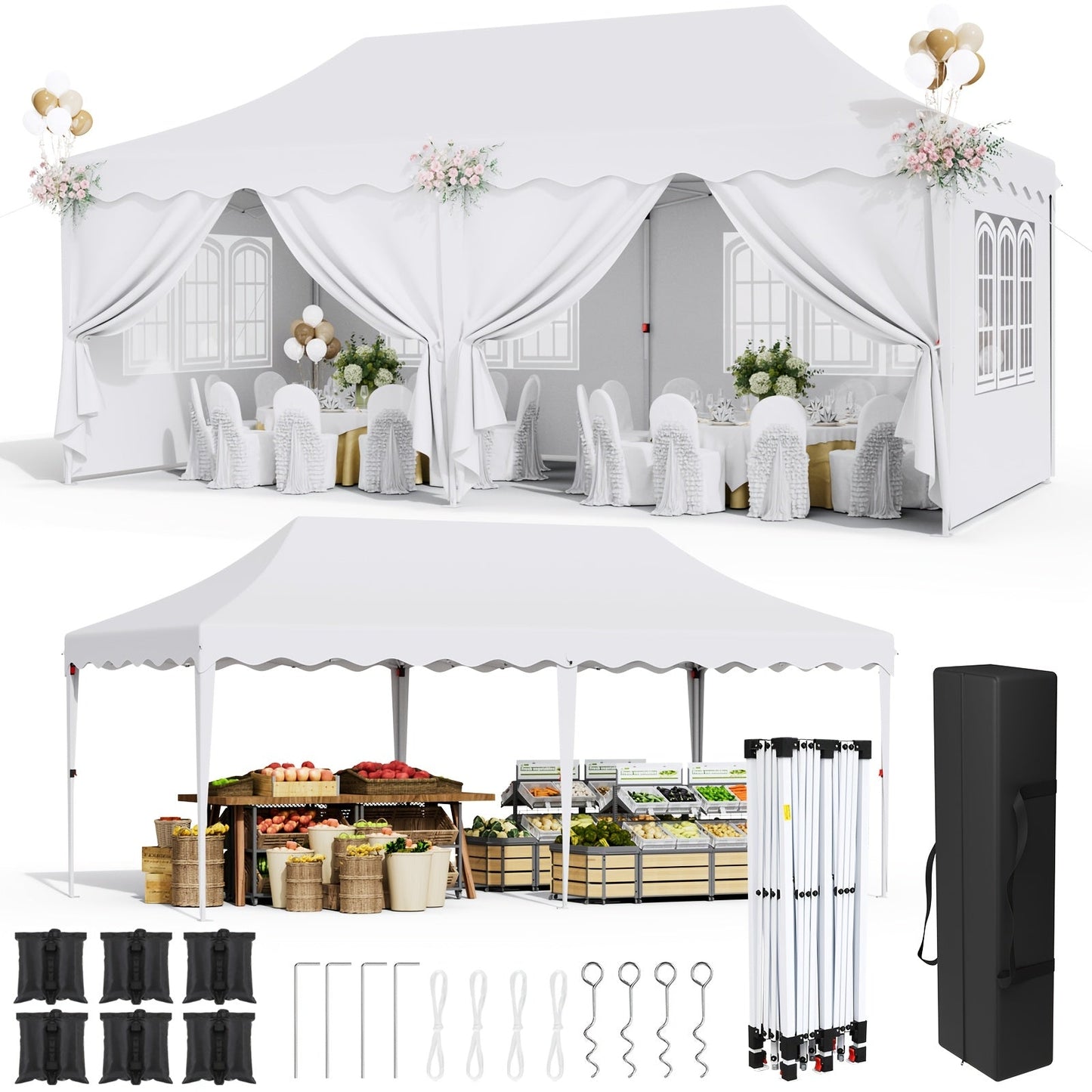 Pop Up Canopy Tent with Sidewalls, Outdoor Party Wedding Backyard for Garden, Patio and Yard Use