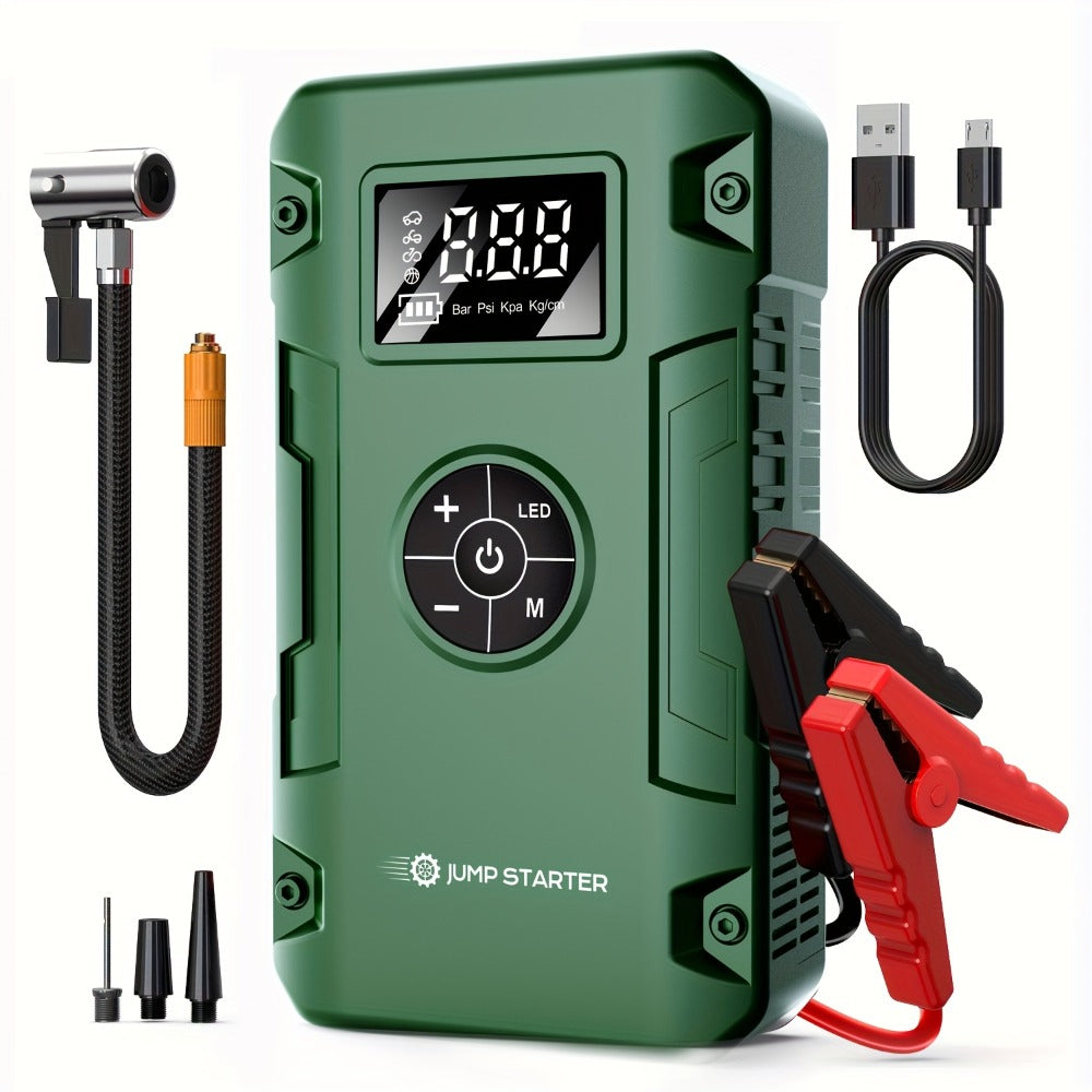 Jump Starter 10000A 7-in-1 with Air Pump – 150PSI Tire Inflator, Portable Battery Booster for Gas & Diesel, USB & USB-C Power Bank