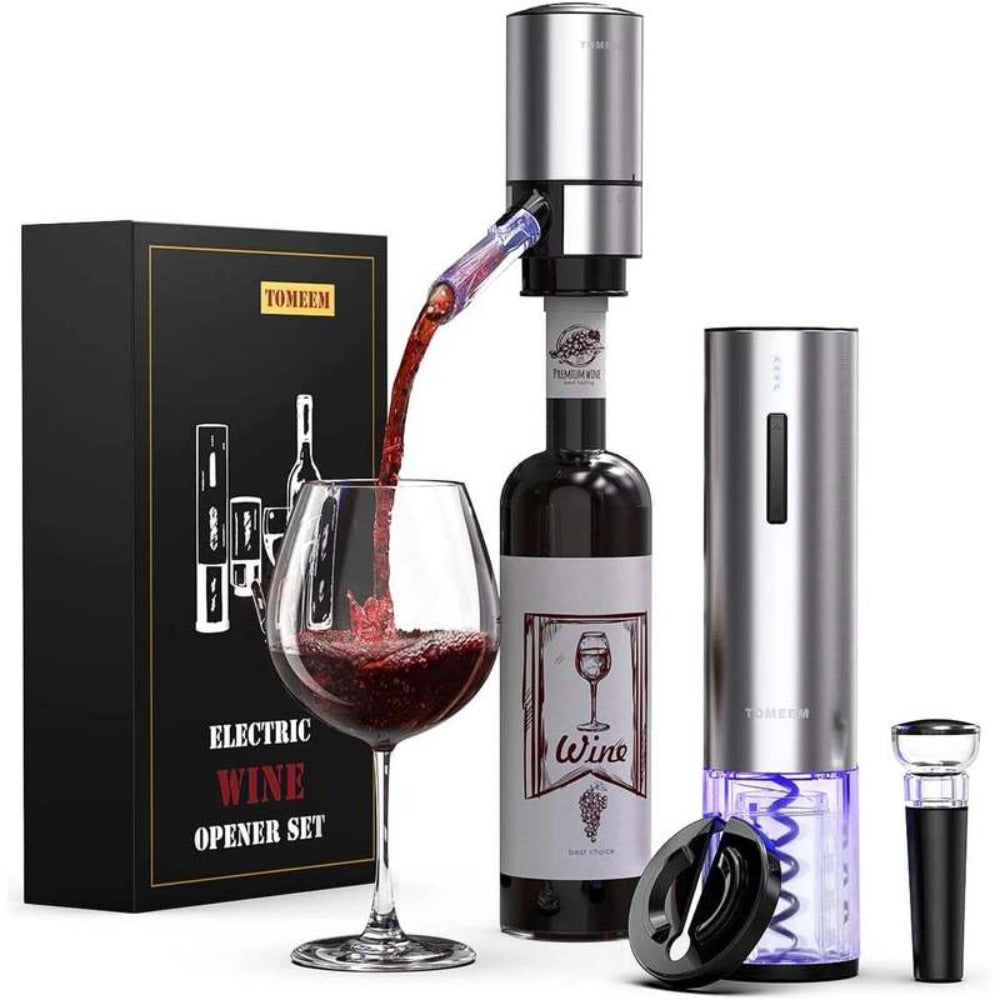 Electric Wine Opener Gift Set Rechargeable, 5-Piece Wine Accessory Kit with Aerator, Vacuum Stoppers