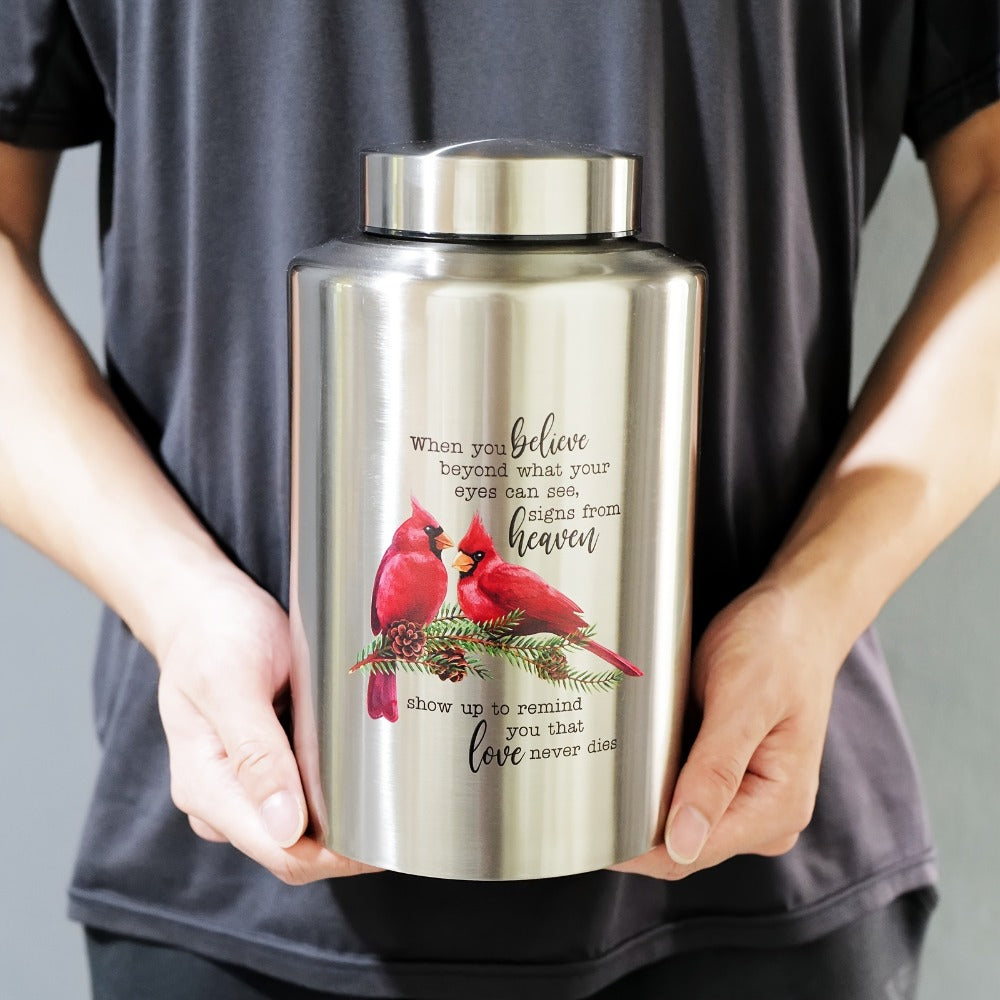 Cremation Urns for Human Ashes Large, Stainless Steel Memorial Urn Holds, Decorative Butterfly Cardinal Fairy Design