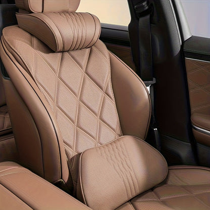 Car Neck Pillow Nappa Leather Headrest – Memory Foam Lumbar Support with Embroidery, All-Season Universal Car Interior Accessory