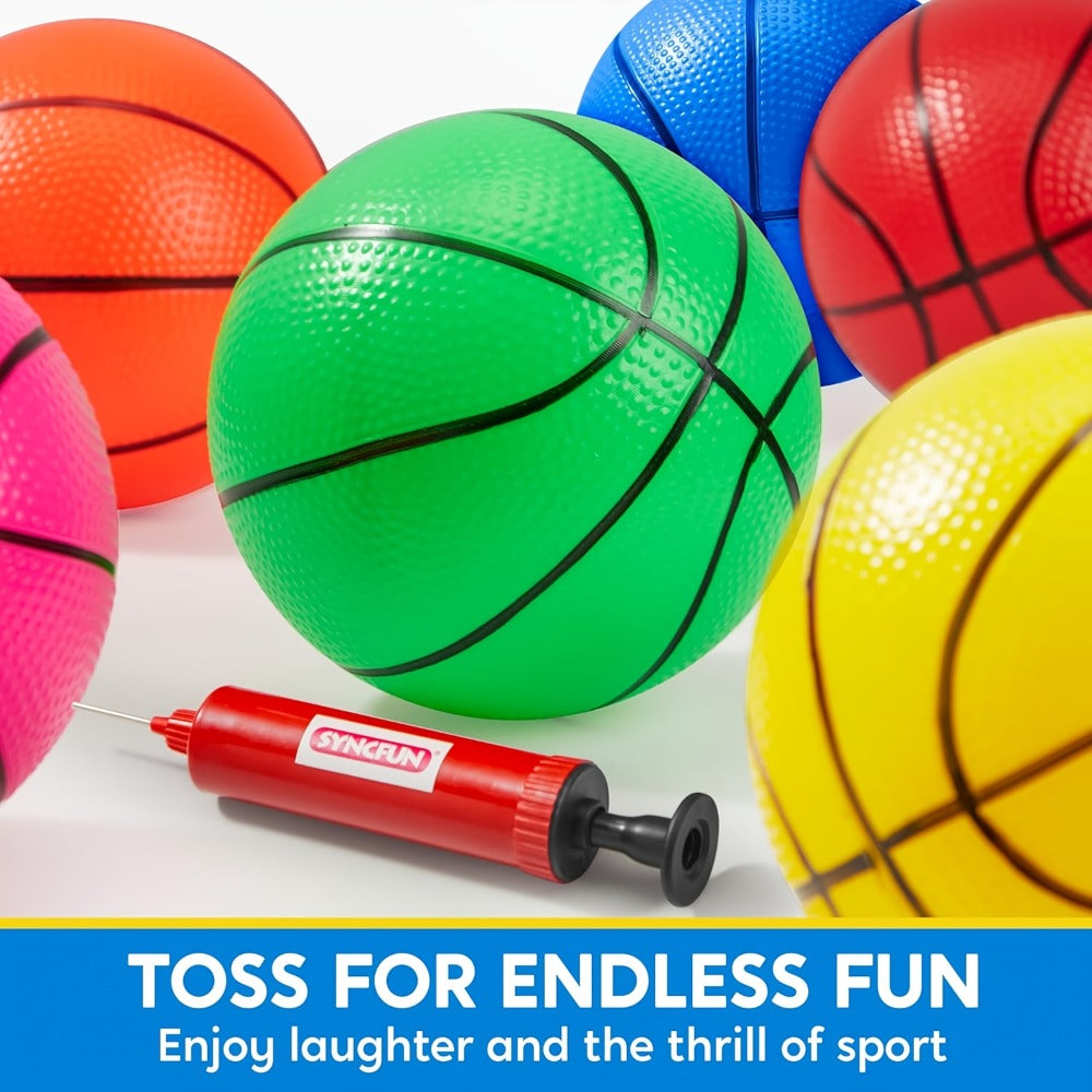 Kids Mini Basketballs Set of 6, 5-Inch Rubber Basketballs with Hand Pump, Perfect for Mini Hoops