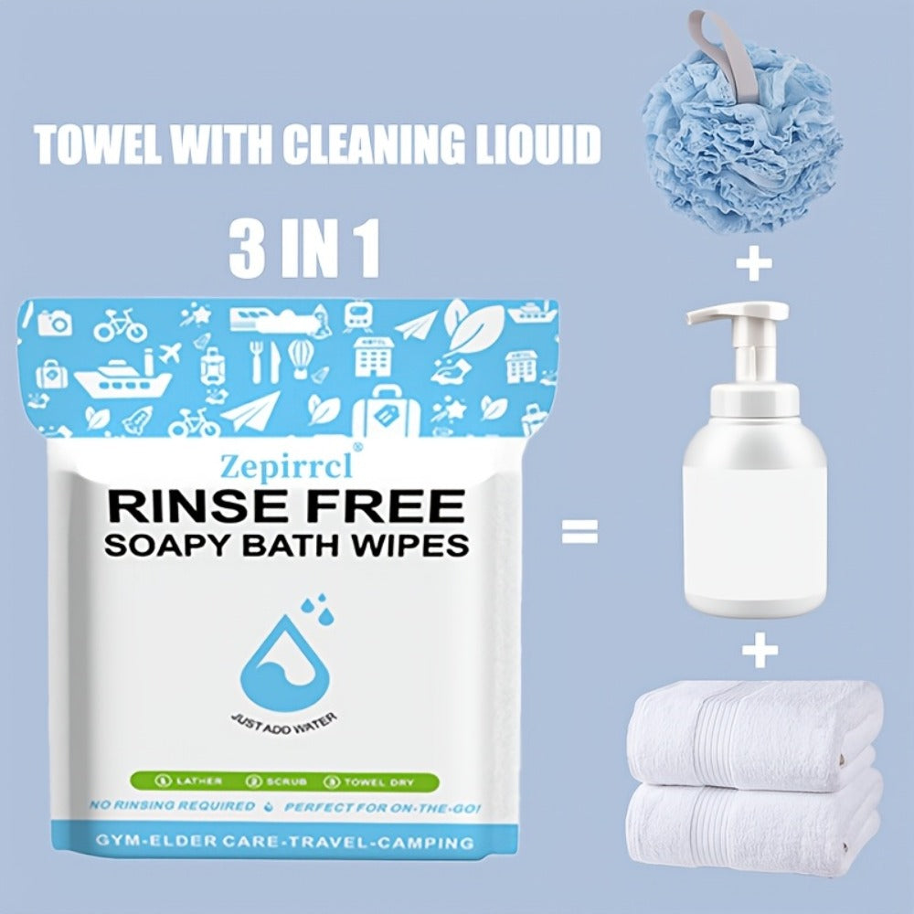 No-Rinse Disposable Bath Wipes 100pcs Large 11.81in - Foaming Body Cleansing Cloths Soap for Bath Time, Home Spa and Personal Care