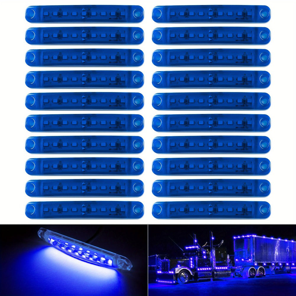 LED Side Marker Lights 20pcs, 12V 9-LED Clearance Indicator Lamp Bar for Truck Car Trailer, Waterproof Side Marker Light Kit in White Red