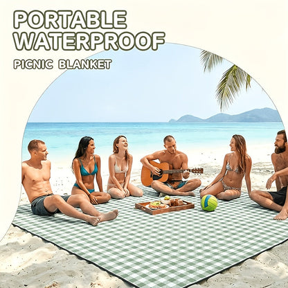 Green Plaid Roll-Up Picnic Blanket with Padded Layers and Carry Straps, 80 x 80in Outdoor Mat