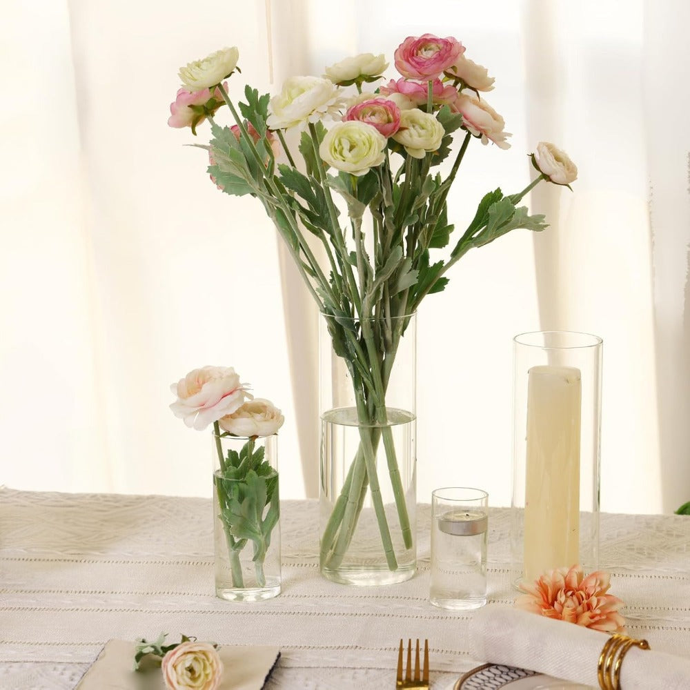 Clear Glass Cylinder Vases Set of 16, 4 6 8 10 Inch Tall Glass Vases for Centerpieces, Floating Candle Holders