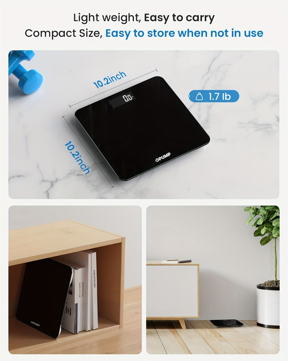 Patterned Digital Bathroom Scale with Top LED Display in Six Marble, Bronze, Black and Blue Styles