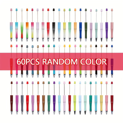 Beadable Pens Bulk 40/60pcs, DIY Bead Ballpoint Pens with Black Ink Shaft, Assorted Random Colors for DIY Crafts