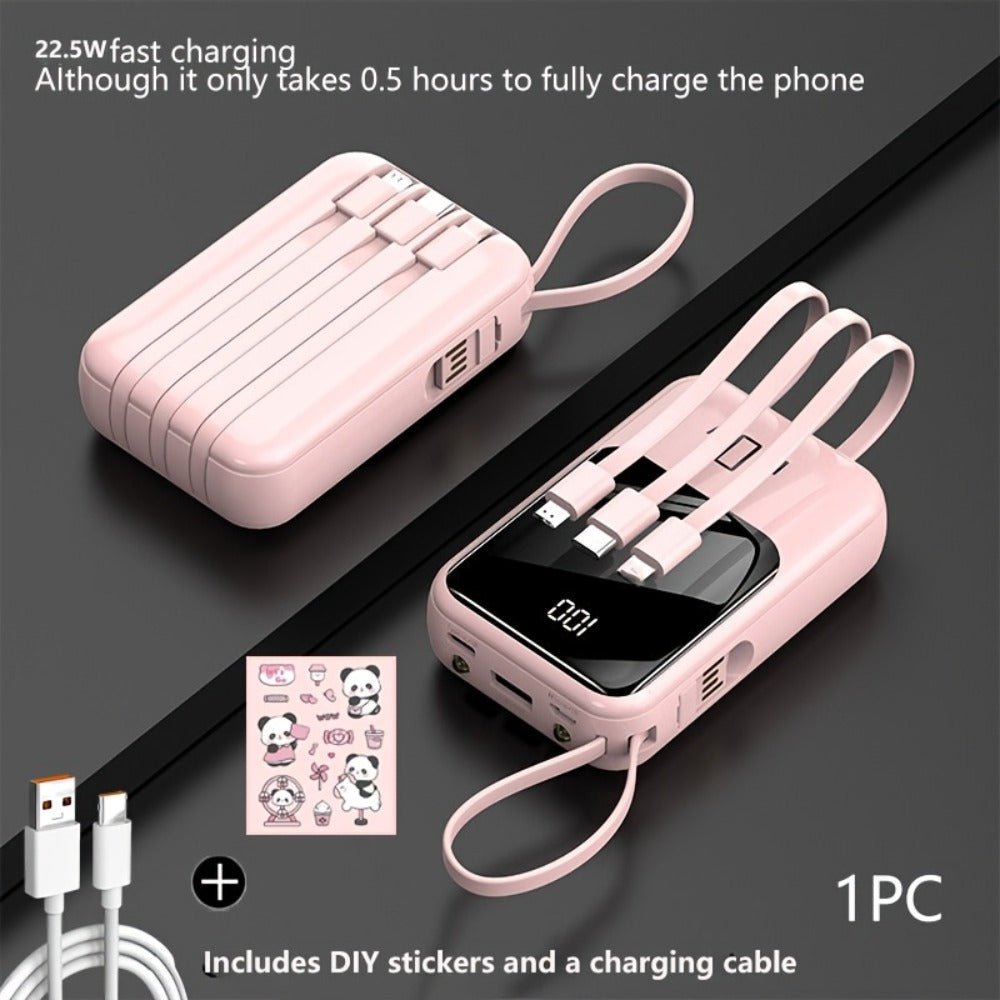 Power Bank 21000mAh Mini with 5W or 22.5W Power Options, Built-In Cable Set and LED Display