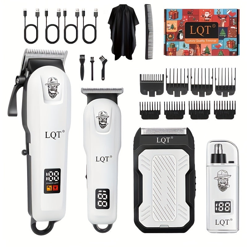 LQT White Hair Clipper Set with Digital Displays, USB Charging and Choice of 2-, 3- or 4-Piece Kits