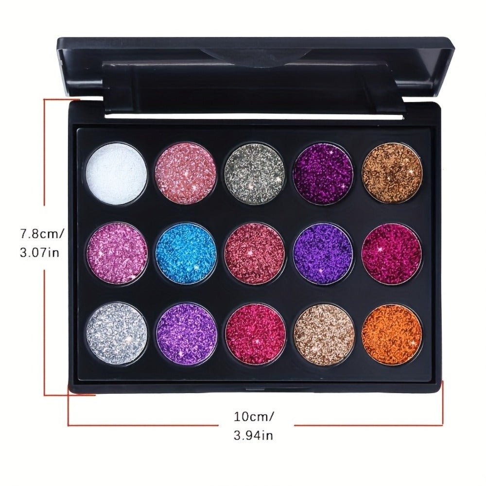 Eyeshadow Palette 2-Pack with 15 Glitter, Shimmer and Metallic Shades per Black Compact Case