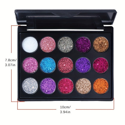 Eyeshadow Palette 2-Pack with 15 Glitter, Shimmer and Metallic Shades per Black Compact Case